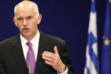 Greece's Prime Minister George Papandreou  holds a news conference after a Euro Zone leaders summit in Brussels, May 8, 2010