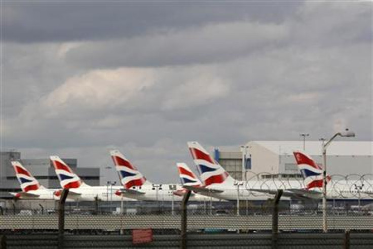 British Airways aircrafts sit parked at Heathrow airport