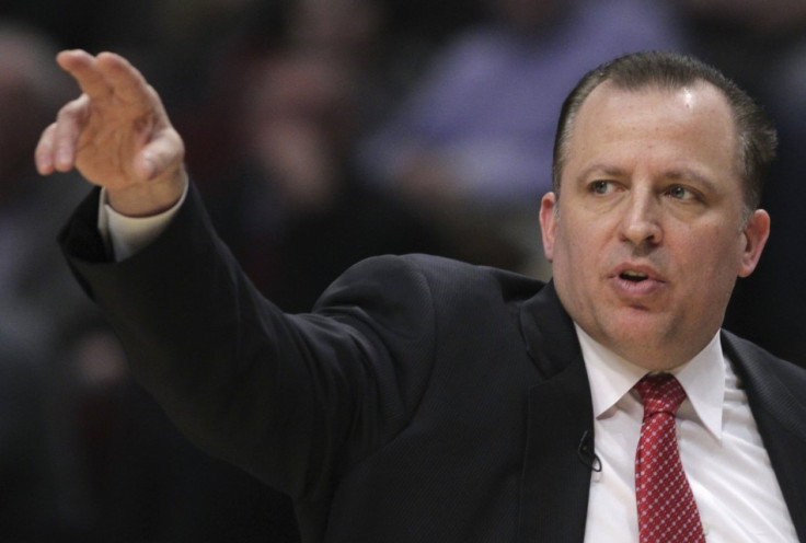 Bulls' head coach Thibodeau reacts during the first half of Game 1 of their NBA Eastern Conference first round playoff basket ball game against the Pacers in Chicago