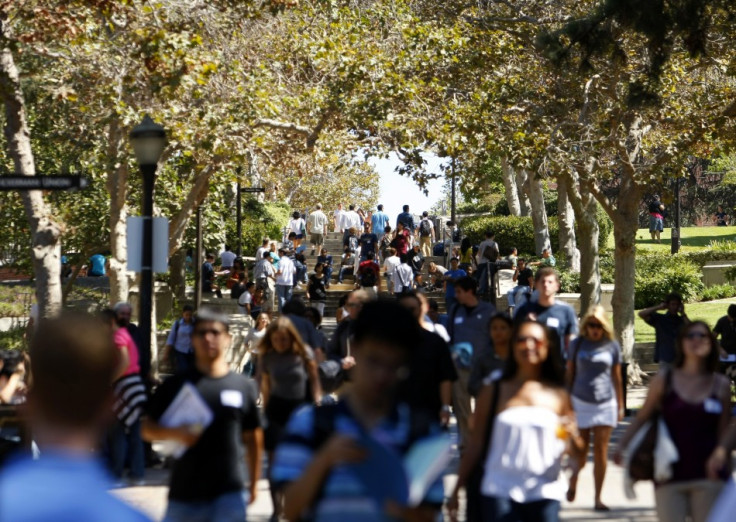 Students walk in the University of California Los Angeles (UCLA) campus