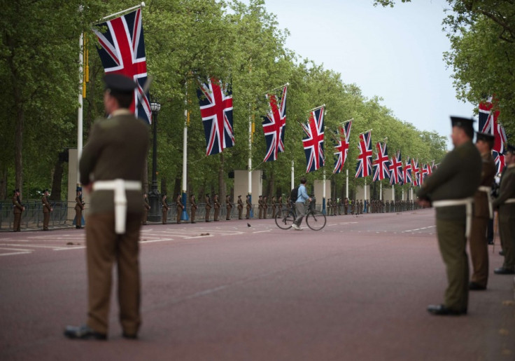 Brit armed forces participate in a rehearsal for royal wedding