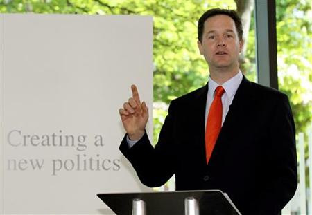 Deputy Prime Minister Clegg delivers a speech setting out the government's plans for political reform in London