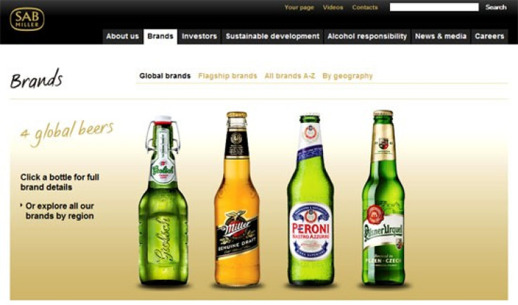 Images of SABMiller beer brands shown on corporate website