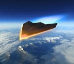 An artist’s rendering illustrates what a hypersonic missile could look like as it travels along the edge of Earth's atmosphere